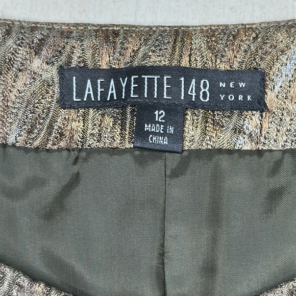 Lafayette 148 Tan and Brown 3/4 Sleeve Open Front Blazer Jacket Size 12 - Picture 6 of 13